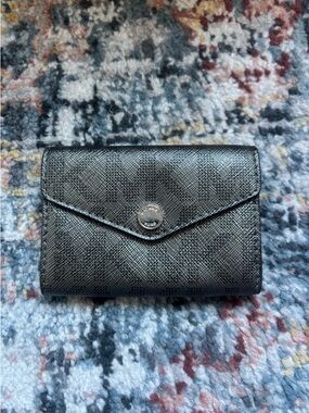 Michael Kors Silver Textured Leather Trifold Wallet with Silver Snap